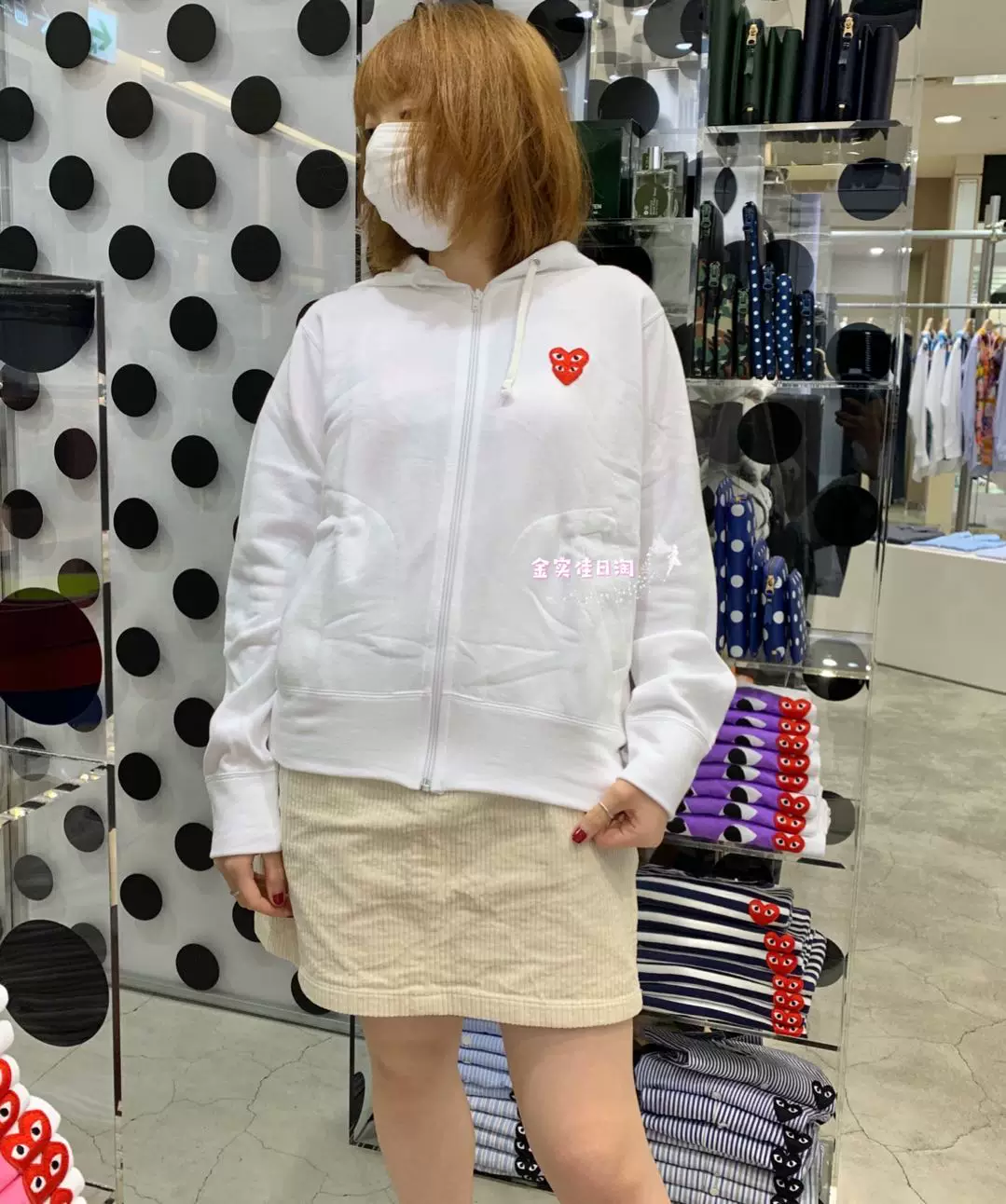 [Kane Shika] Японская подлинная Rei Kawakubo CDG новый PLAY нарезанный красный сердце молниевой капюшон толстовка