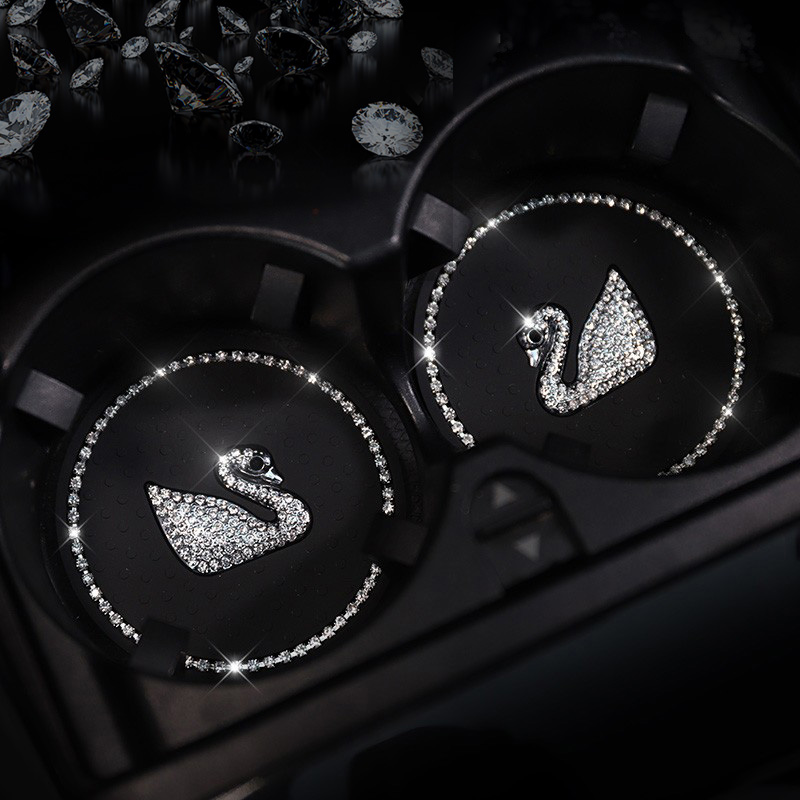 A pair of car water coaster storage slot pad creative non-slip cartoon diamond-studded car cup slot pad female car interior accessories