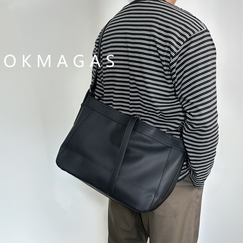 Ok Original Black Lychee Pattern Leather Crossbody Bag High-End Minimalist Tote Large Bag Unisex Commuting Travel Shoulder Bag