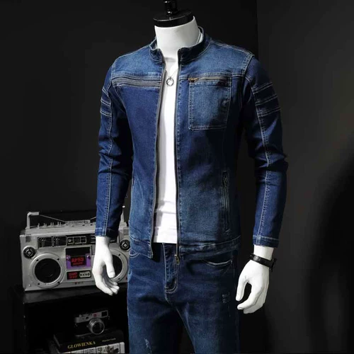 Джинсовая мужская осенняя приталенная куртка с молнией для отдыха, коллекция 2023