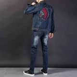 Джинсовый комплект, трендовая человеческая голова, демисезонный комбинезон, с вышивкой, в корейском стиле