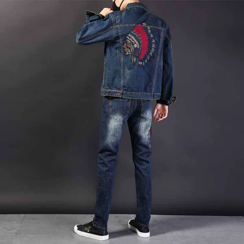 Джинсовый комплект, трендовая человеческая голова, демисезонный комбинезон, с вышивкой, в корейском стиле