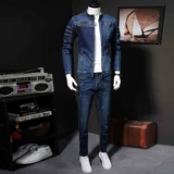 Джинсовый комплект с молнией, трендовая куртка, в корейском стиле