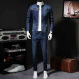 Джинсовый комплект с молнией, трендовая куртка, в корейском стиле