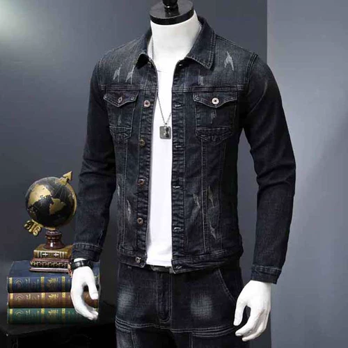 Джинсовая мужская осенняя приталенная куртка с молнией для отдыха, коллекция 2023