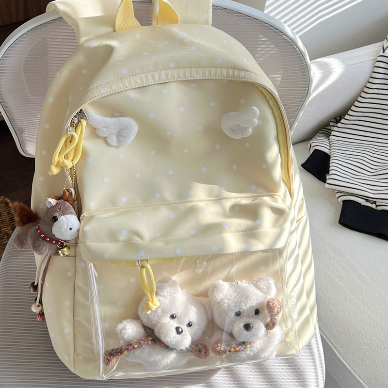 High-Appearance Value Polka Dot School Bag for Junior High School Girls, Cute Anime-Style Ita Bag, Instagram-Style Transparent Doll Bag, Campus Backpack