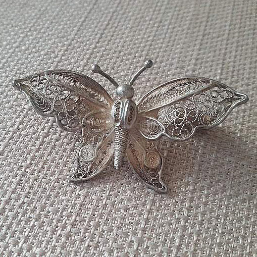 Western Antique Jewelry Europe 800 Pure Silver Pinch handmade butterfly brooch 6 13 gr