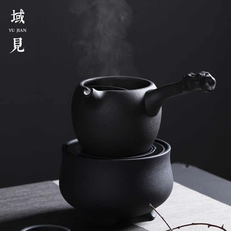 See volcanic stone single-person tea cooking tea oven can be flare-boiled teapot on one side to cook teapot electric pot retro