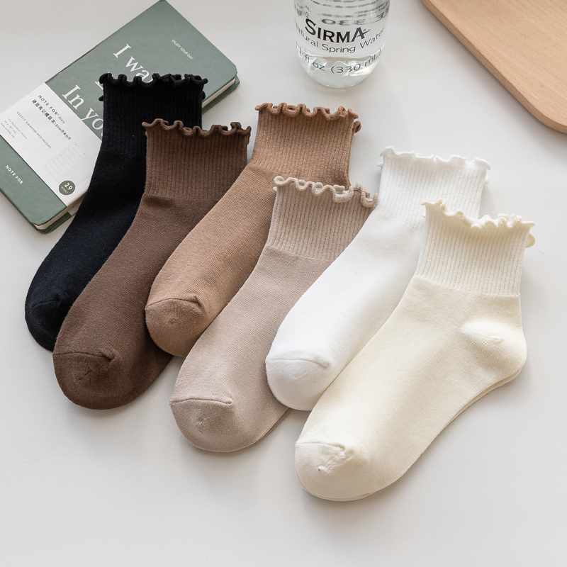 Socks Children Short Socks Lace Flowers Edge Autumn Winter Lefu Shoes Cute Boat Socks Wooden Ear Side Moon Children Socks Pure Cotton Ins Tide Women-Taobao