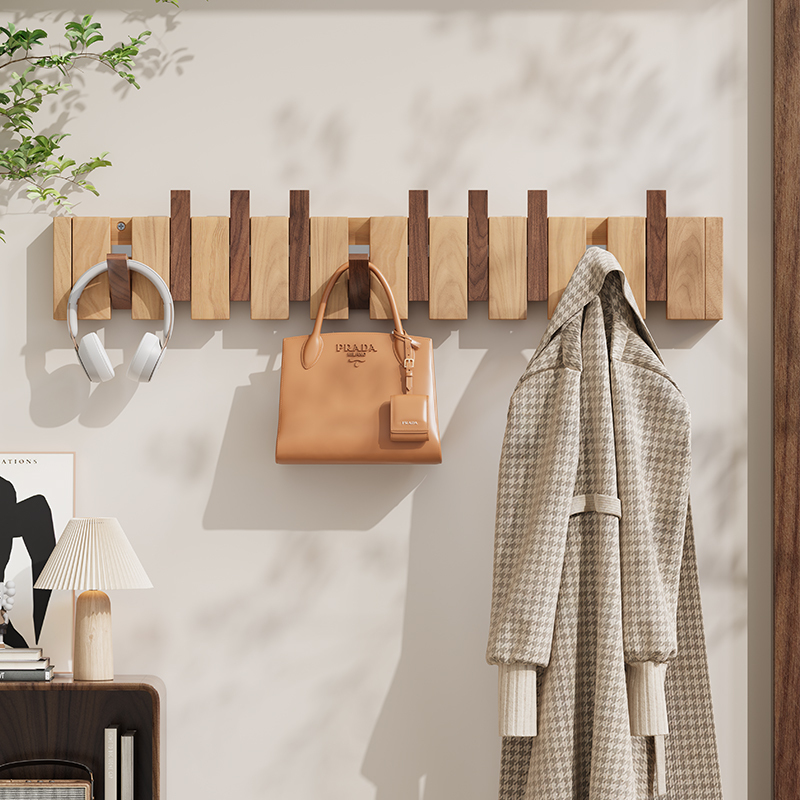 Piano Key-Shaped Wall-Mounted Coat Rack, Wall Hook for Behind the Door, Entryway Wall Hook, Solid Wood Coat Rack for Entryway