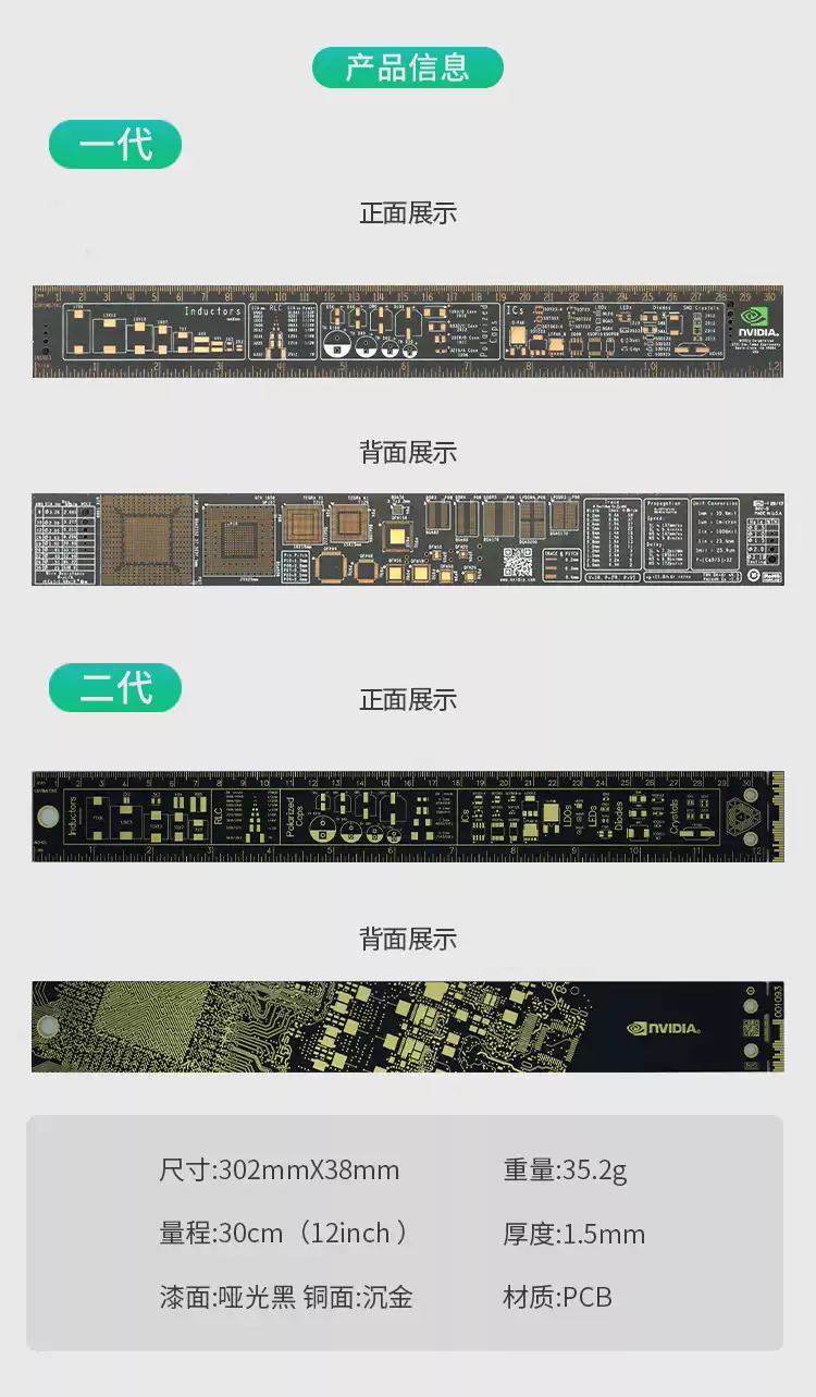 Nvidia Mainboard Ruler Nvidia一代二代PCB信仰尺Ruler金属感尺子 封装设计电竞精品-Taobao-Tmall