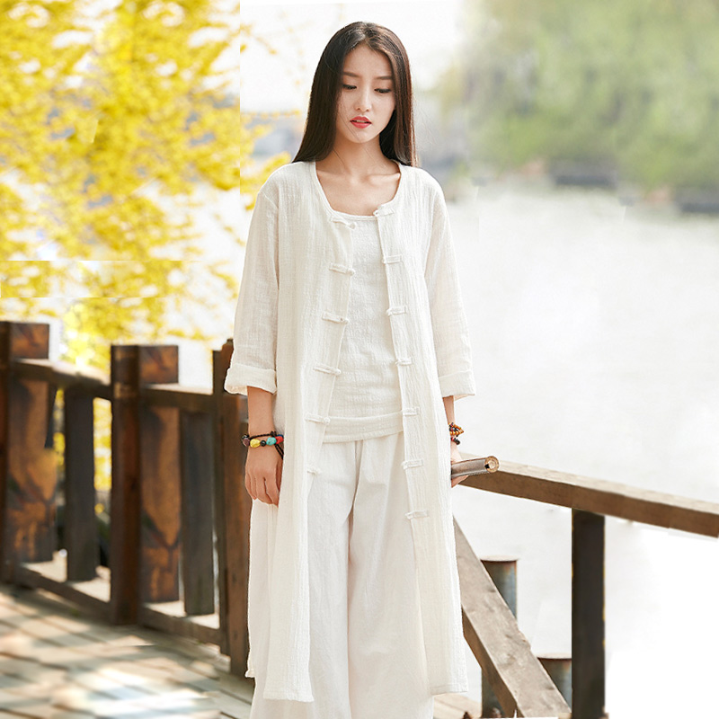 Quốc gia quần áo trà gió Zen-lấy cảm hứng từ nghệ thuật bông gai Phật quần áo dòng của phụ nữ retro khóa top phong cách cổ lanh hàng ngày mặc của phụ nữ
