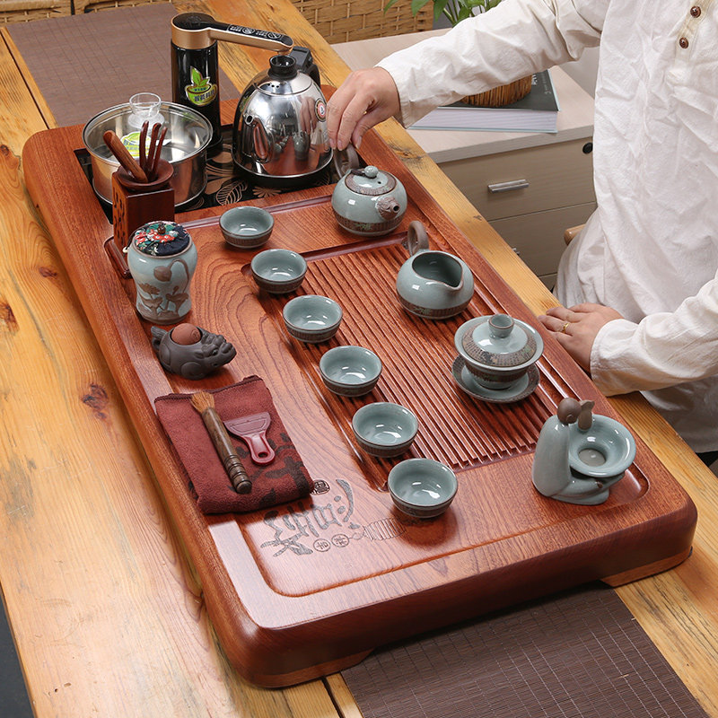 Flowers Pear Wood Whole Solid Wood Tea Tray Tea Tray Tea Set Group Live Magnetic Furnace Red Wood Full Automatic Log Home Minimalist