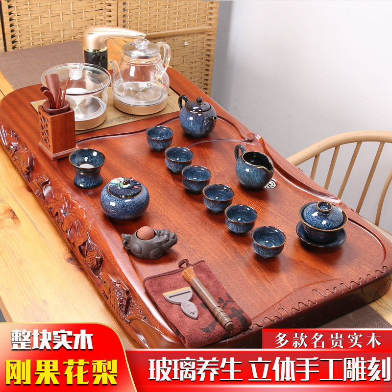 Flower Pear Whole Solid Wood Living Room Tea Tray Fully Automatic Integrated Chinese Tea Table Burning Kettle Home Tea Sea Tea Set Suit-Taobao