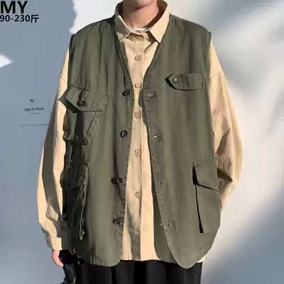 American retro multi-pocket tactical waistcoat men's spring clothes plus fat plus size tide fat people loose sleeveless jacket vest