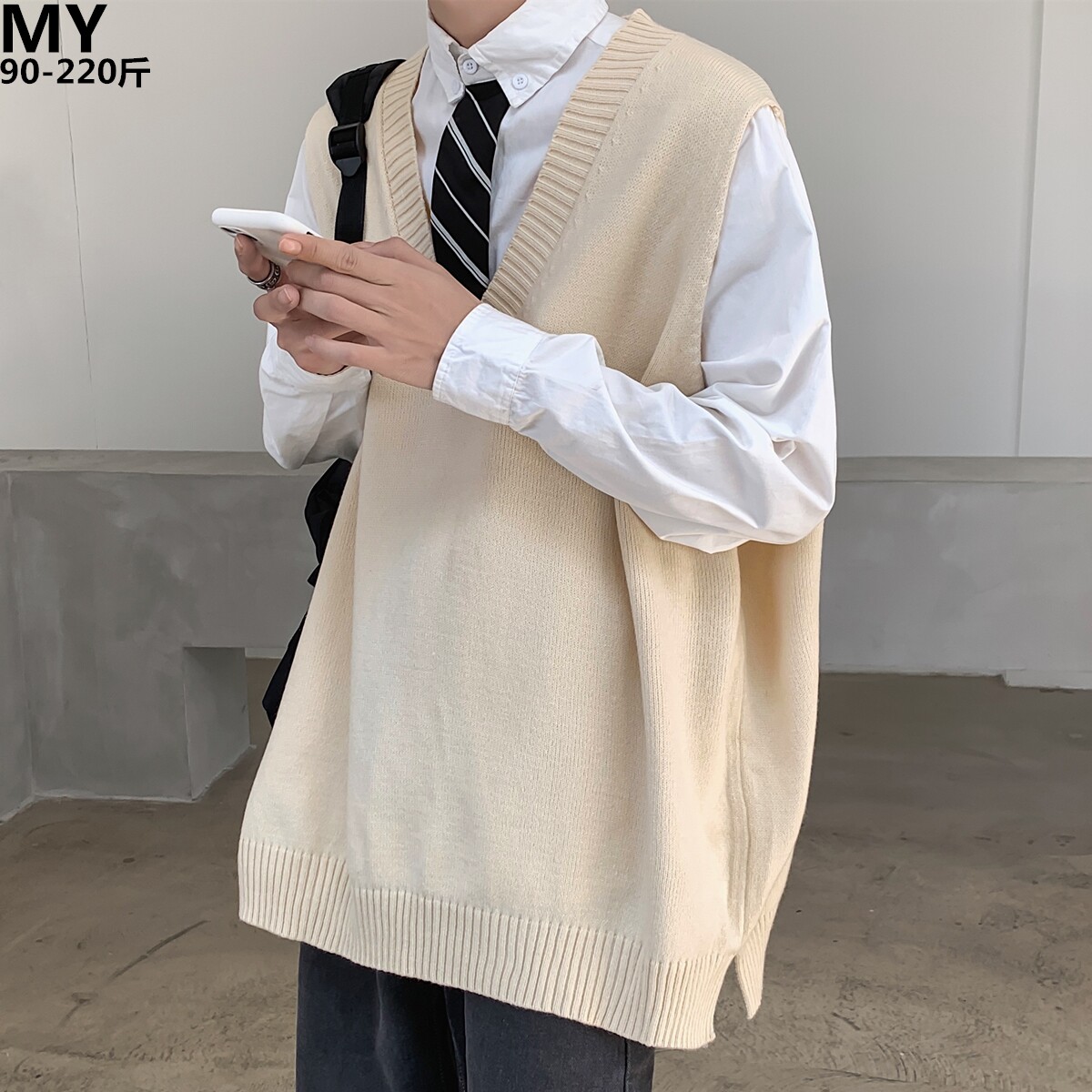 bf college style solid color V-neck sweater vest men's spring clothes plus fat plus size trendy fat people loose sleeveless sweater