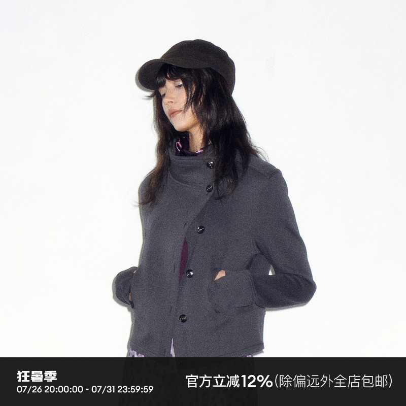 Short Wave Oblique Placket Slim Fit Stand Collar Short Jacket Top Short Wave Oblique Placket Slim Fit Stand Collar Short Jacket Top