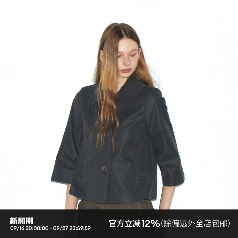 Short Wave Twill Retro Three-Quarter Sleeve Right-Shoulder Jacket Short Coat Short Wave Twill Retro Three-Quarter Sleeve Right-Shoulder Jacket Short Coat