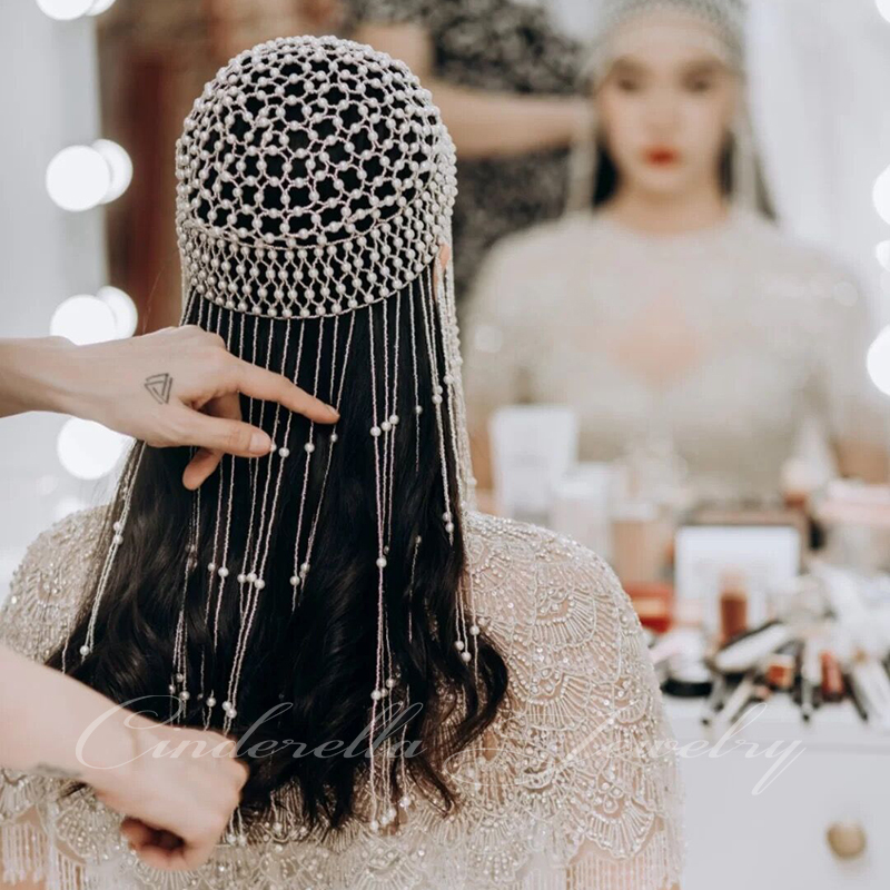 Super Fairy Artificial Pearl Tassel Headdress Hat Retro Bridal Style Hair Accessories Travel Photography Studio Photo Shoot Accessories Super Fairy Artificial Pearl Tassel Headdress Hat Retro Bridal Style Hair Accessories Travel Photography Studio Photo Shoot Accessories
