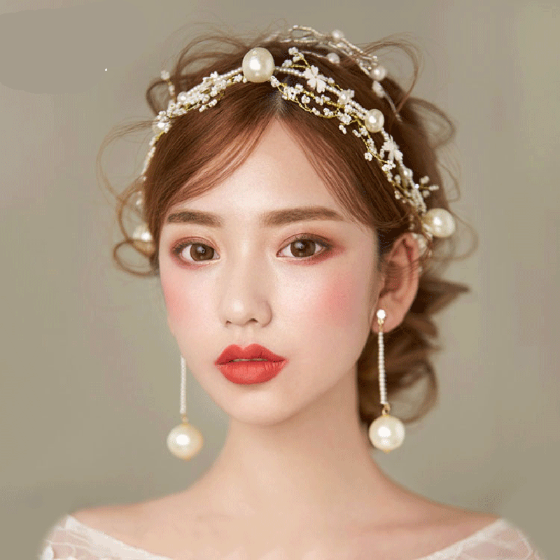 Bride Han Style Minimalist Beauty Flowers Big Pearl Rice Beads Hair With Pearl Earrings Suit Wedding Styling Accessories