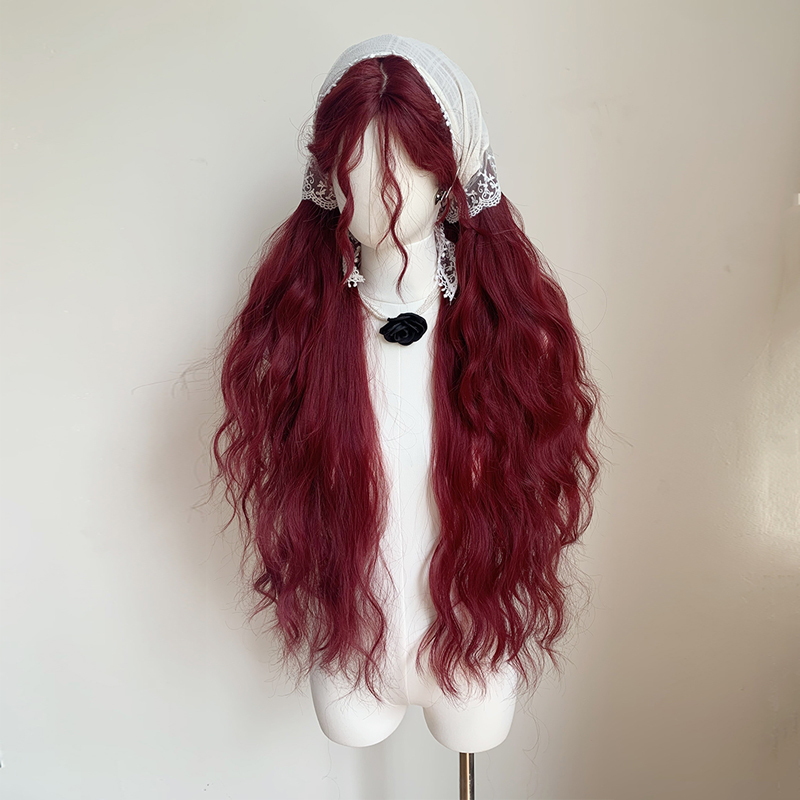 Halloween Chestnut Red Elf-Style Extra-Long Wig Retro Wool Curls Original Lolita Full-Length Curly Wig