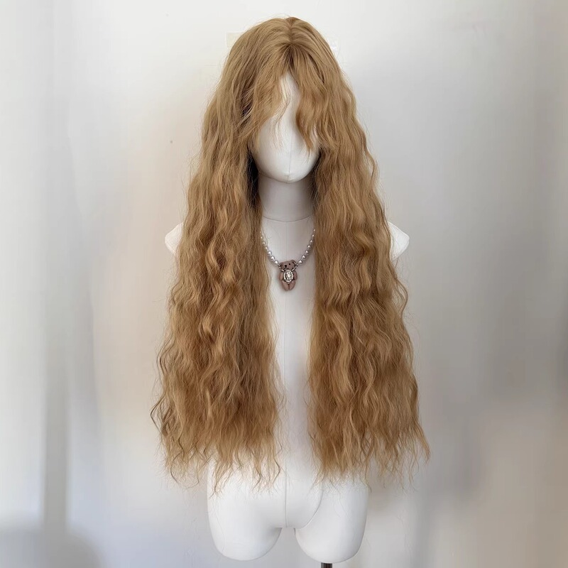 Golden Wig Light-Colored Cosplay Curly Bangs Lolita Big Wavy Long Curly Hair Doll Lolita Golden Retro Korean Golden Wig Light-Colored Cosplay Curly Bangs Lolita Big Wavy Long Curly Hair Doll Lolita Golden Retro Korean