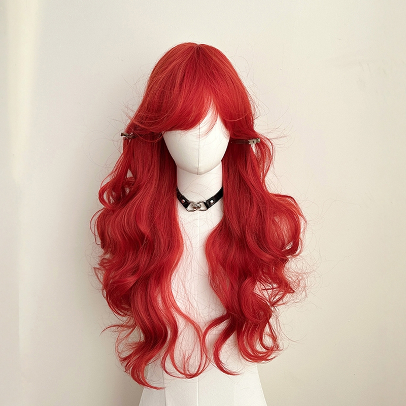 Red Wig Mermaid Hong Kong Style Wig Full Head Wig for Women Middle Part Curly Long Hair Big Wave Wig Cosplay Universal Red Wig Mermaid Hong Kong Style Wig Full Head Wig for Women Middle Part Curly Long Hair Big Wave Wig Cosplay Universal
