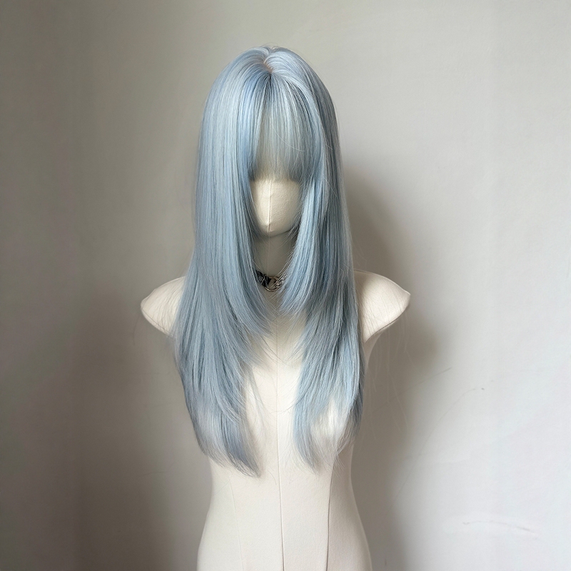 Sea Salt Blue Long Straight Wig Full Head Female Lolita High-End Cos Daily Wear Y2K Hot Girl Brightening Punk Style Japanese Style Sea Salt Blue Long Straight Wig Full Head Female Lolita High-End Cos Daily Wear Y2K Hot Girl Brightening Punk Style Japanese Style