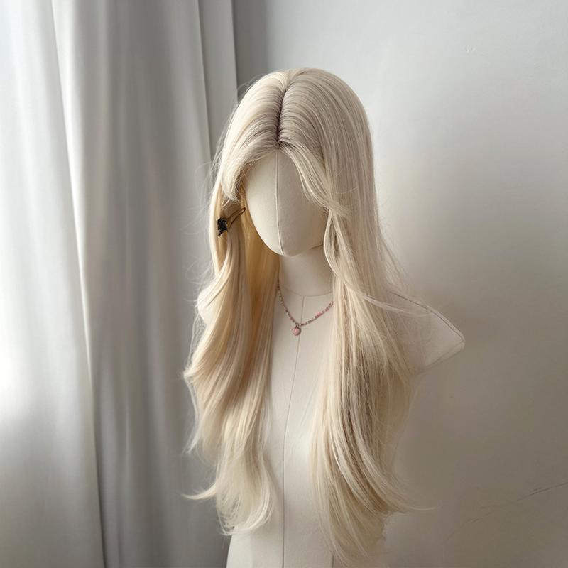 [Moonlight White] Girl Group Platinum· Small Lace Wig for Women, Long Curly Hair, High-Temperature Fiber, Full Head Wig