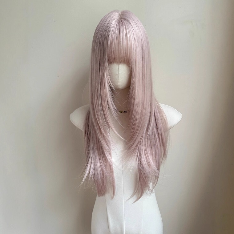 Japanese-Style Wig for Women, High-End Light Pink, Brightening Effect, Long Straight Hair, Light Color Series, Full Head, Realistic, Invisible, Seamless Full Wig Japanese-Style Wig for Women, High-End Light Pink, Brightening Effect, Long Straight Hair, Light Color Series, Full Head, Realistic, Invisible, Seamless Full Wig