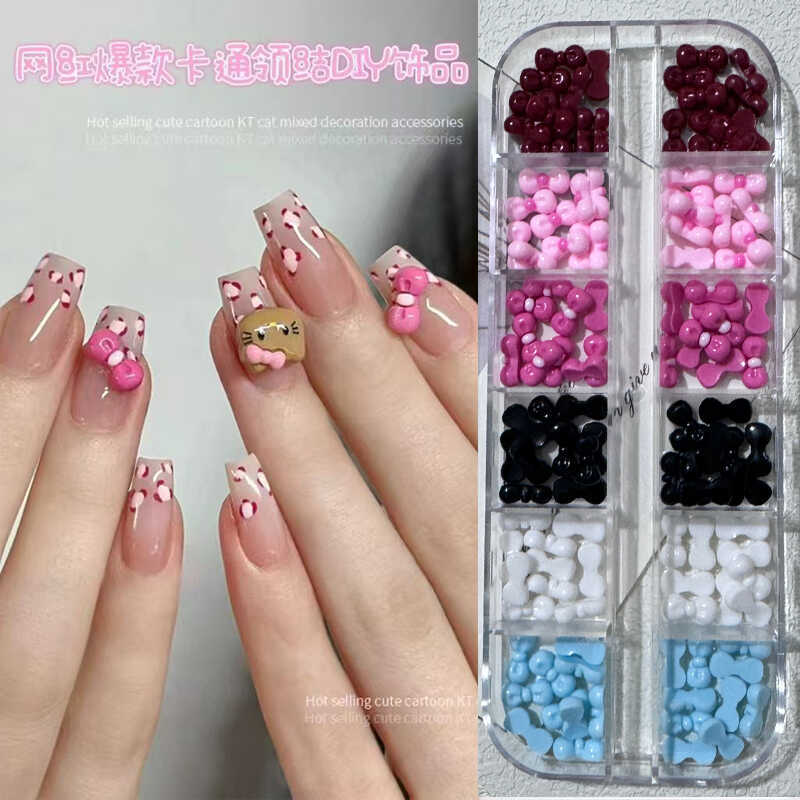 Hellokitty Nail Art Accessories Sexy Black Leather Hello Kitty Bow Accessories Hawaiian Style Wearable Nail Accessories