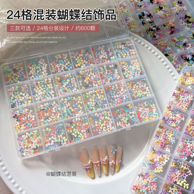 Nail Art 24-Grid Dopamine Mixed Bow Decorations Ice-Transparent Macaron Fruit Color Bow Tie Nail Decoration Materials Nail Art 24-Grid Dopamine Mixed Bow Decorations Ice-Transparent Macaron Fruit Color Bow Tie Nail Decoration Materials