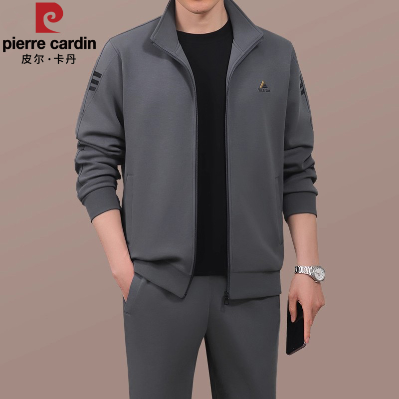 Pierre Cardin High-End Sports Suit for Men, Spring and Autumn 2026 New Model, Casual Three-Piece Sweatshirt Set for Middle-Aged and Elderly Men