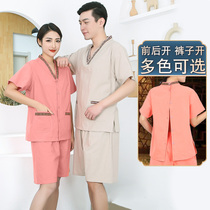Acupuncture and moxibustion clothing with front and back buckle cotton beauty clothing acupuncture physiotherapy massage clothing with back open female long confinement clothing couple
