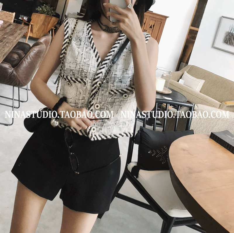 NINASTUDIO CC trắng thơm tweed vest đầu