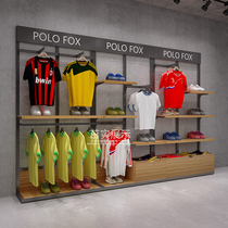 Sportswear display rack Mens clothing store shelf double-layer wrought iron shelf with cricket clothing brand wall display rack