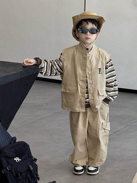 French Boys' Cool and Stylish Outfit 2026 New Children's Workwear Spring and Autumn Style Boys' Trendy Three-Piece Set Spring Outfit
