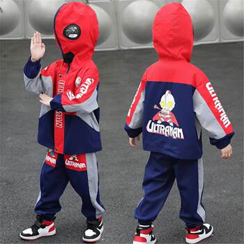 French Ultraman Clothing Boys' Spring Outfit 2026 New Children's Spring Wear Boys' Sports Baby Two-Piece Set