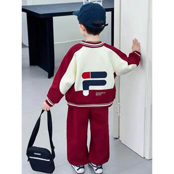 French Boys' Spring Sports Suit 2026 New Stylish Children's Baseball Jacket Boys' Spring Outfit Two-Piece Set