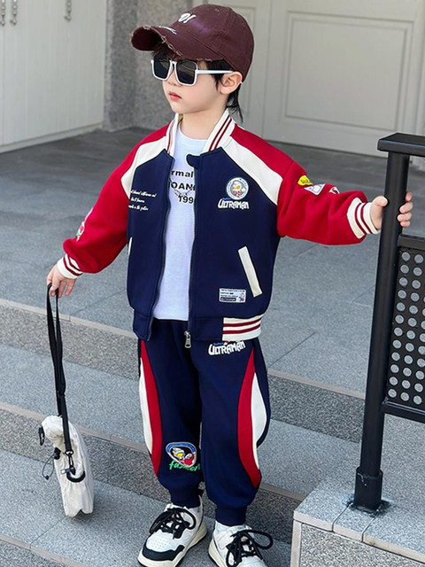 French Clothing Boys' Spring and Autumn Suit 2025 New Stylish Children's Boys' Fashionable Baseball Uniform Two-Piece Set