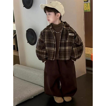 French Boys' Winter Clothing Set 2025 New Baby Autumn and Winter Plaid Jacket Three-Piece Set Kidsren's Winter Clothes