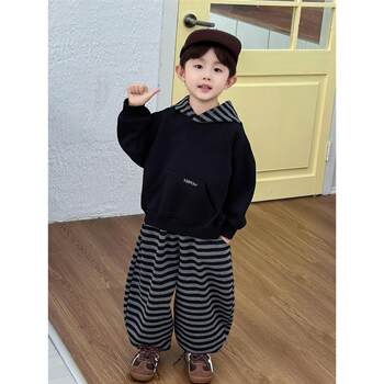 French Boys' Autumn Sweatshirt Fleece Set Children's Winter Fleece Sweatpants 2025 New Baby Clothes