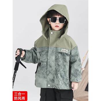 French Children's Outdoor Jacket for Boys, 3-in-1 Detachable Spring and Autumn Style, Fleece-Lined Coat, Children's Clothing for Boys, Baby Spring Outfit