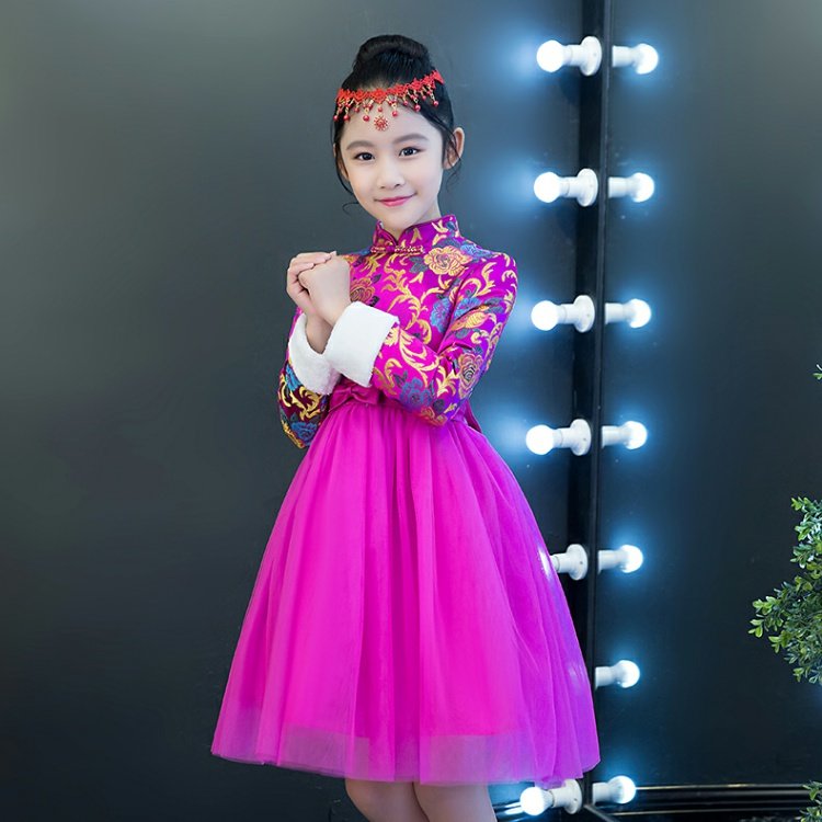 Đầm trẻ em sườn xám 2018 mới mùa đông dài tay áo bé sinh nhật Trung Quốc cộng với nhung trang phục bé gái kiểu Trung Quốc váy đầm đẹp
