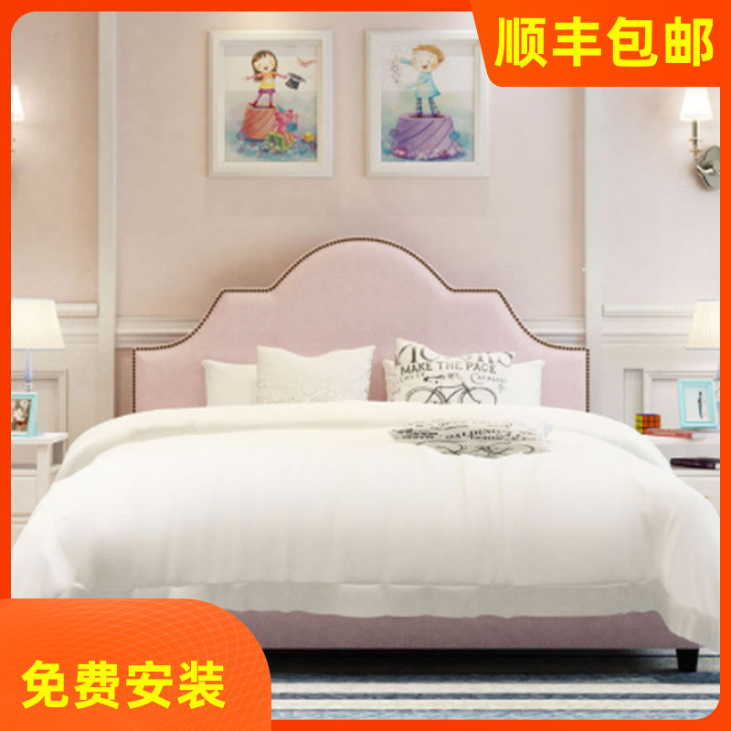 American fabric bed Master bedroom soft bag Double rivet Classical Villa French Mediterranean Pink Princess installation