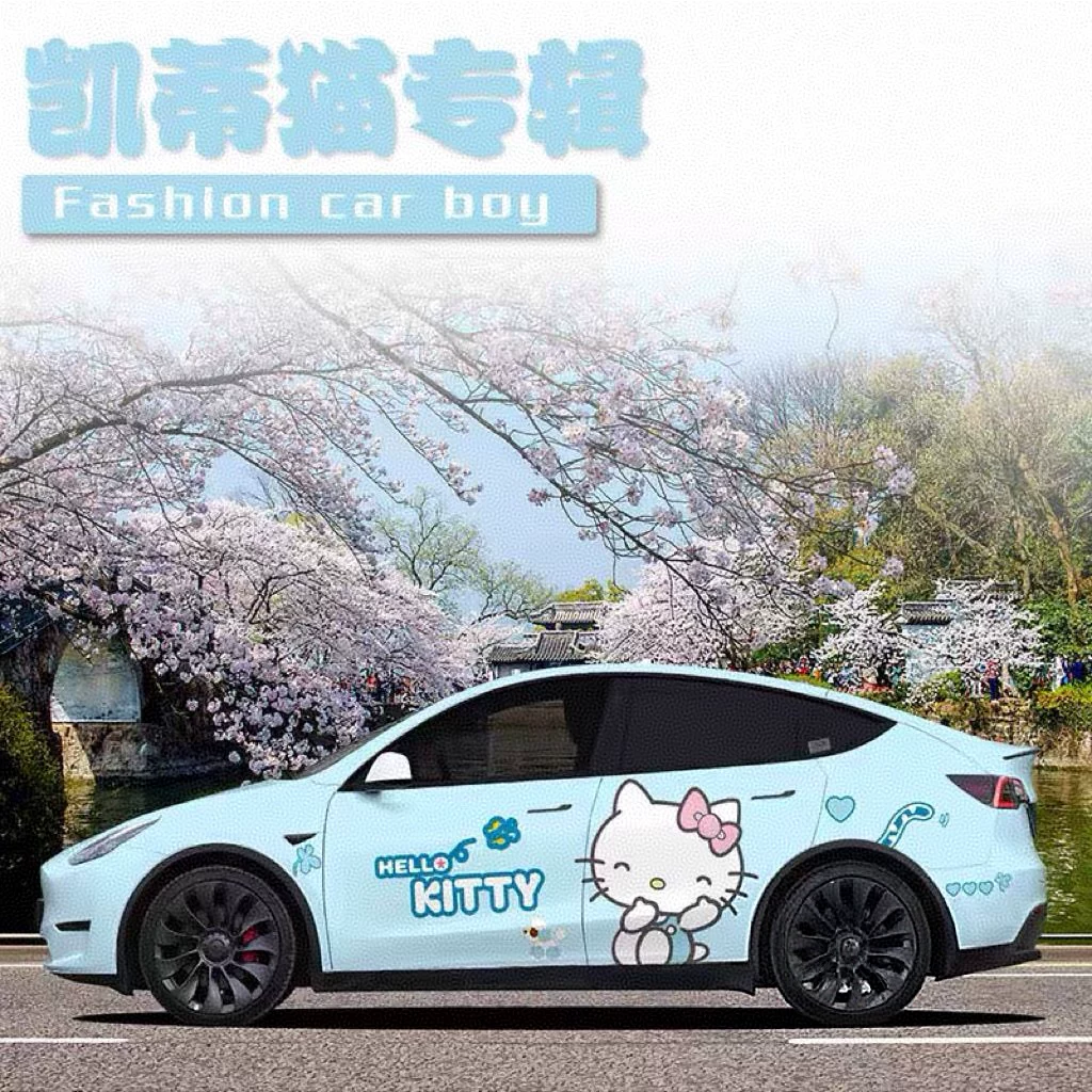 Наклейки на автомобиль Tesla Model Y HELLO KITTY, Hello наклейки KT котёнок, автомобильная мультяшная индивидуальная наклейка