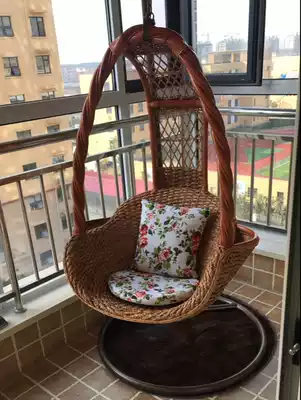 Real rattan hanging chair rocking basket chair swing balcony leisure single indoor hanging basket Bird's Nest Bed lazy family adult rattan chair