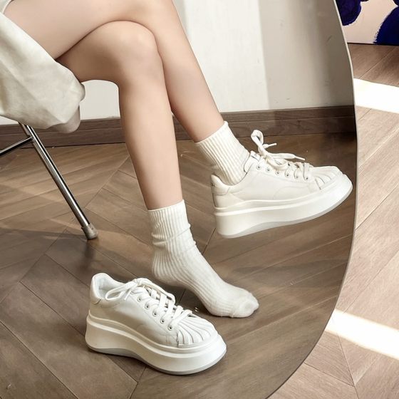 Increased height by 6CM!! Great fit, platform thick sole casual versatile shell toe white sneakers for women