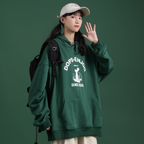 Spring and autumn thin section hooded green sweater female tide Korean version loose 2020 new port style chic autumn couple coat