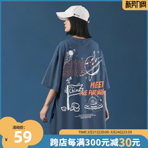 nasa astronaut blue short sleeve t-shirt female national tide loot womens dress lovers summer fashion boarder thin blouse summer cool